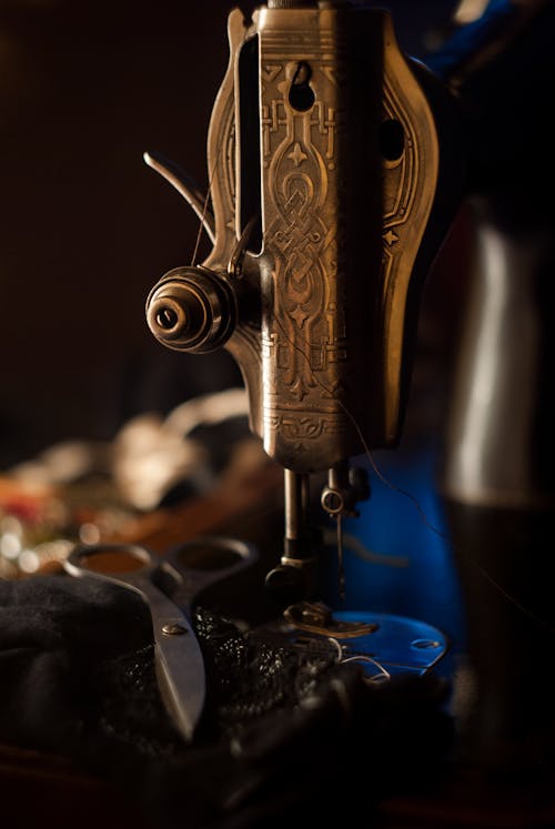 Close-up of an Antique Sewing Machine 