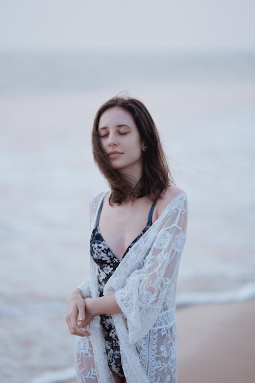 Woman Posing with Eyes Closed