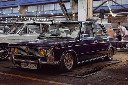 Vintage Lada sedan displayed at Minsk car show, showcasing Soviet automotive heritage.