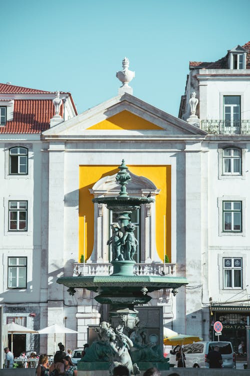 Monumental Fountain of Rossio Square in Lisbon, Portugal 