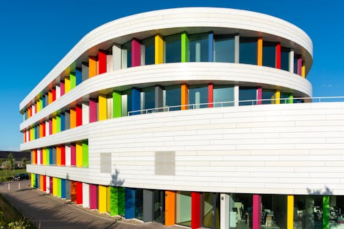 Sunlit Building with Colorful Walls