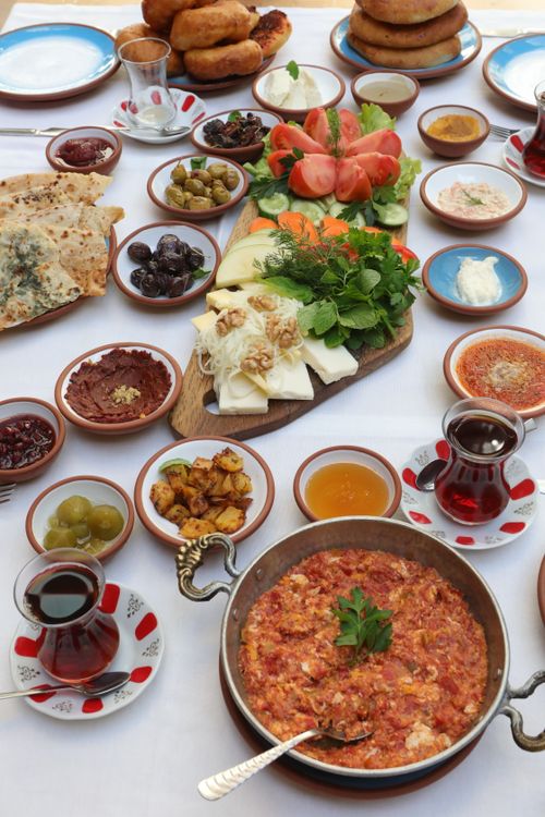 Free A delicious and colorful Turkish breakfast spread with local dishes in Istanbul. Stock Photo