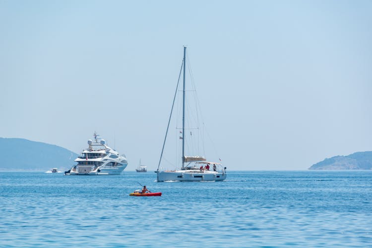Boat And Motor Yachts On Sea