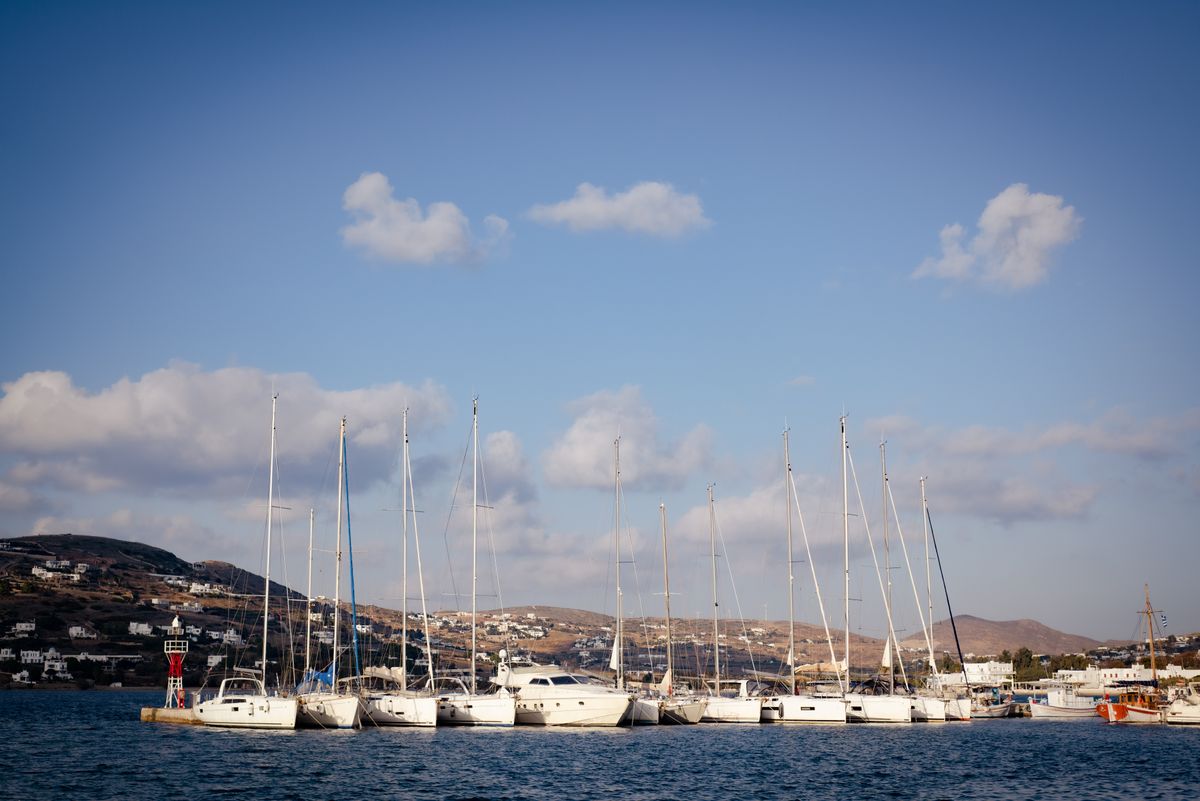 Rows of sailing boats moored in a Mediterranean marina