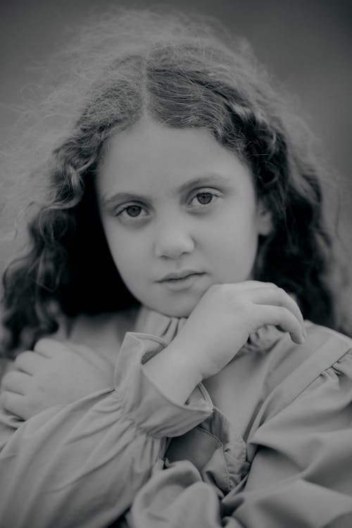 Black and White Portrait of a Little Girl 