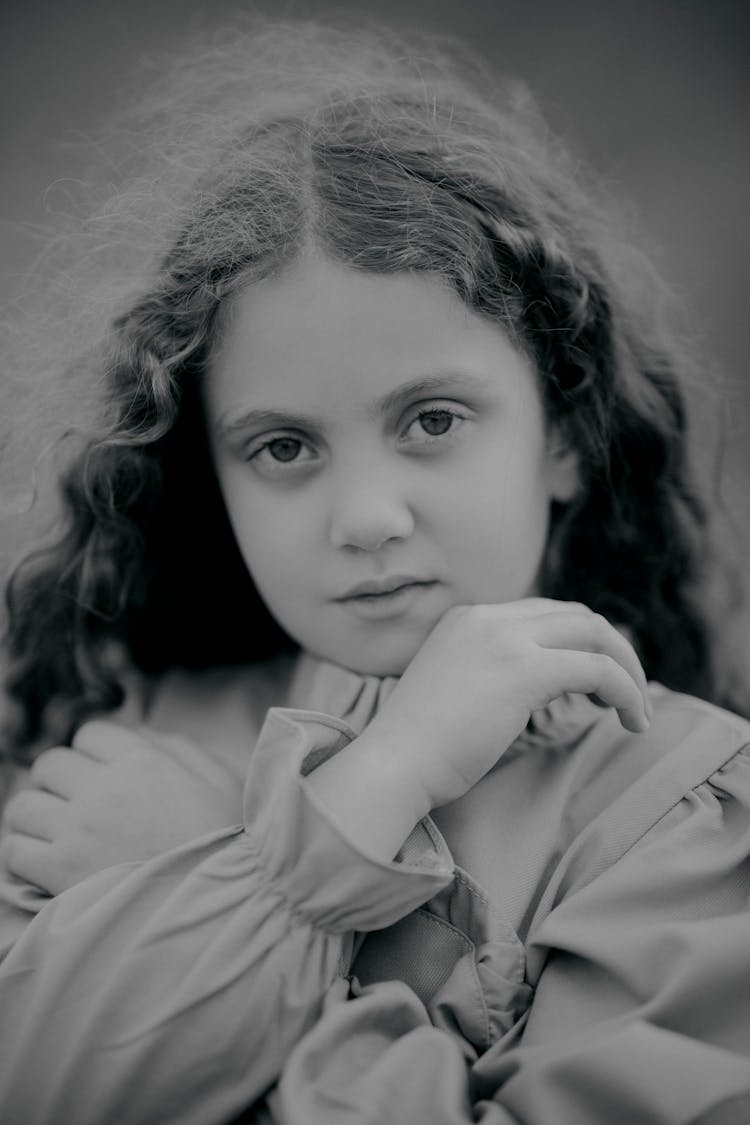 Black And White Portrait Of A Little Girl 