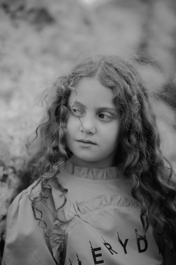 Black And White Portrait Of A Little Girl 