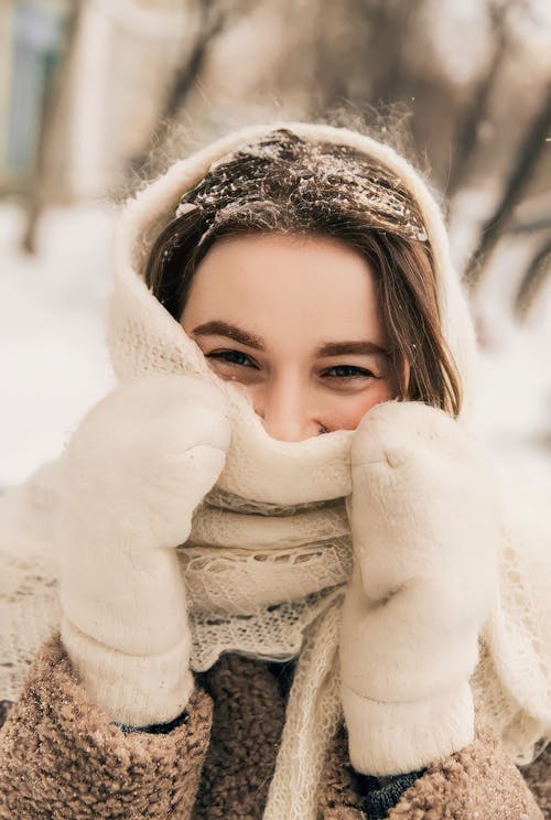 Portrait of Beautiful Woman on Winter Day