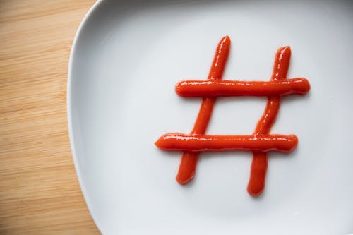 Hashtag Sign Drawn on Plate with Ketchup