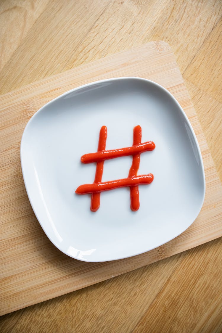 Ketchup Hashtag Painted On Plate 