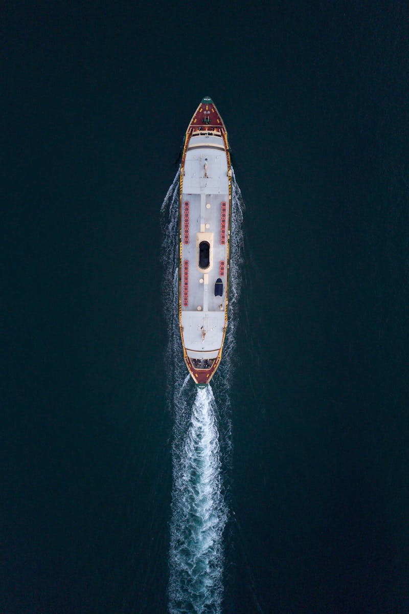 Aerial View of Ship on Body of Water