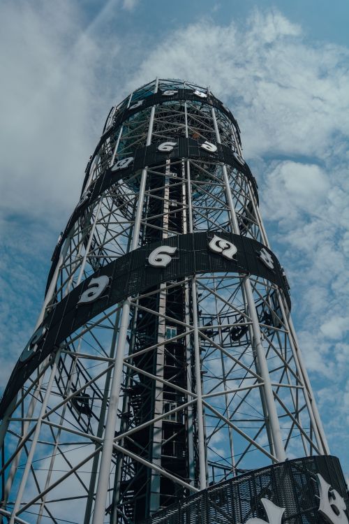 Free Low angle view of the Alphabetic Tower in Batumi, Georgia, framed by a cloudy sky. Stock Photo