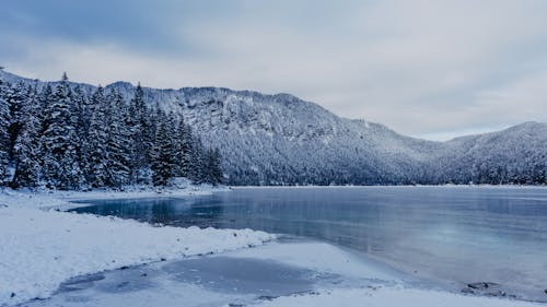 Lake in a Mountain Valley in Winter 