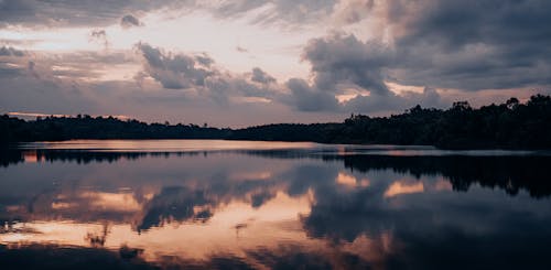 Бесплатное стоковое фото с деревья, закат, озеро