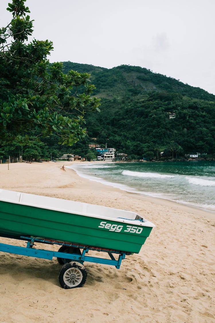 Boat On A Car Trailer On The Beach 