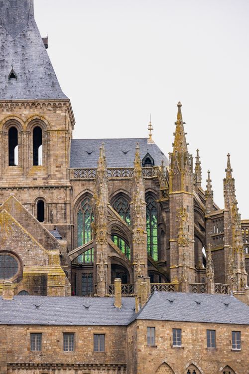 Free Close-up of the intricate Gothic architecture of Notre-Dame Cathedral in Reims, France. Stock Photo