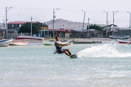 Kitesurfing on Sunny Day in the Ocean