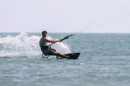 Kite Surfer taking a Turn on the Water