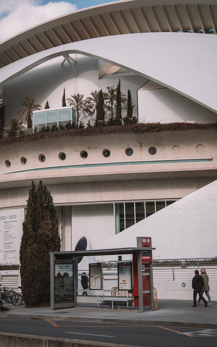 Bus Stop In Front Of Palau De Les Arts In Valencia, Spain