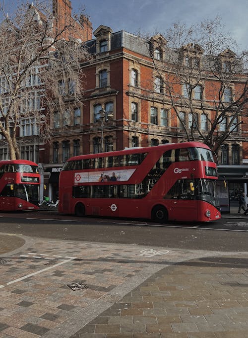 Double Decker Buses on Street