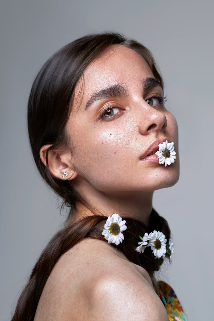 Model Posing With Flowers