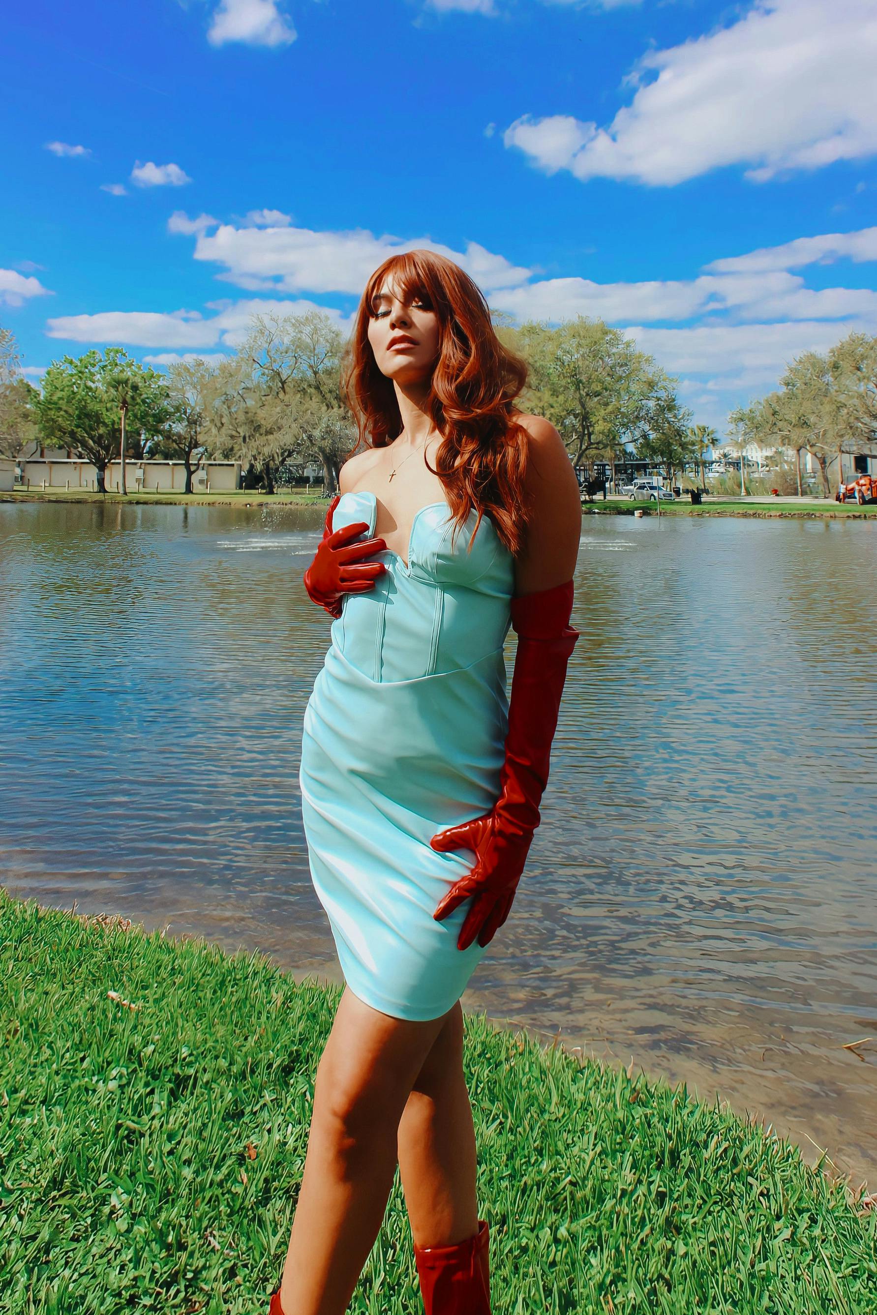 Redhead Woman in Mini Dress and Red Gloves · Free Stock Photo