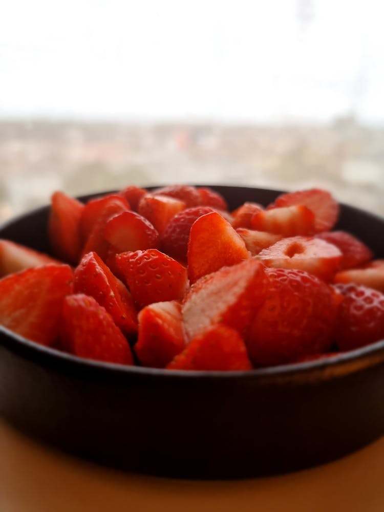 Fresh Strawberries Cut In Halves