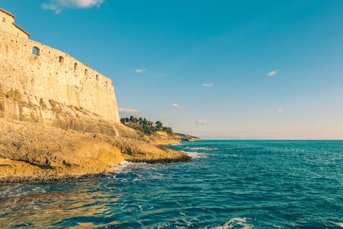 Free Explore the historic Ulcinj fortress overlooking the stunning Adriatic coastline under a clear summer sky. Stock Photo