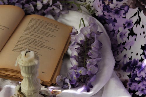 Flowers and Candle by Old Book