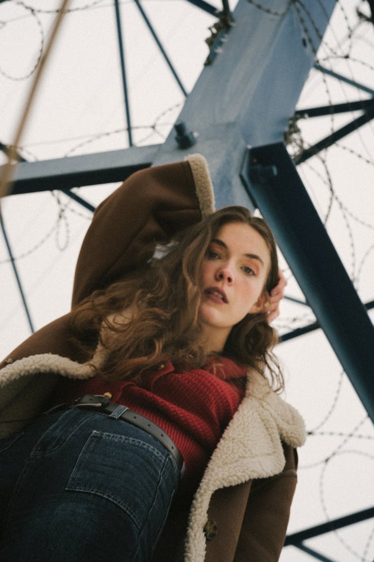 Low Angle Shot Of Woman Wearing Jacket