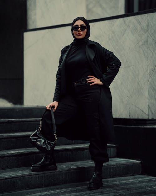 Woman in Hijab and Black Clothes