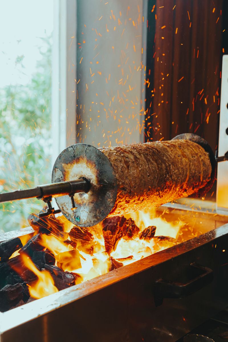Gyros roasting over an open fire
