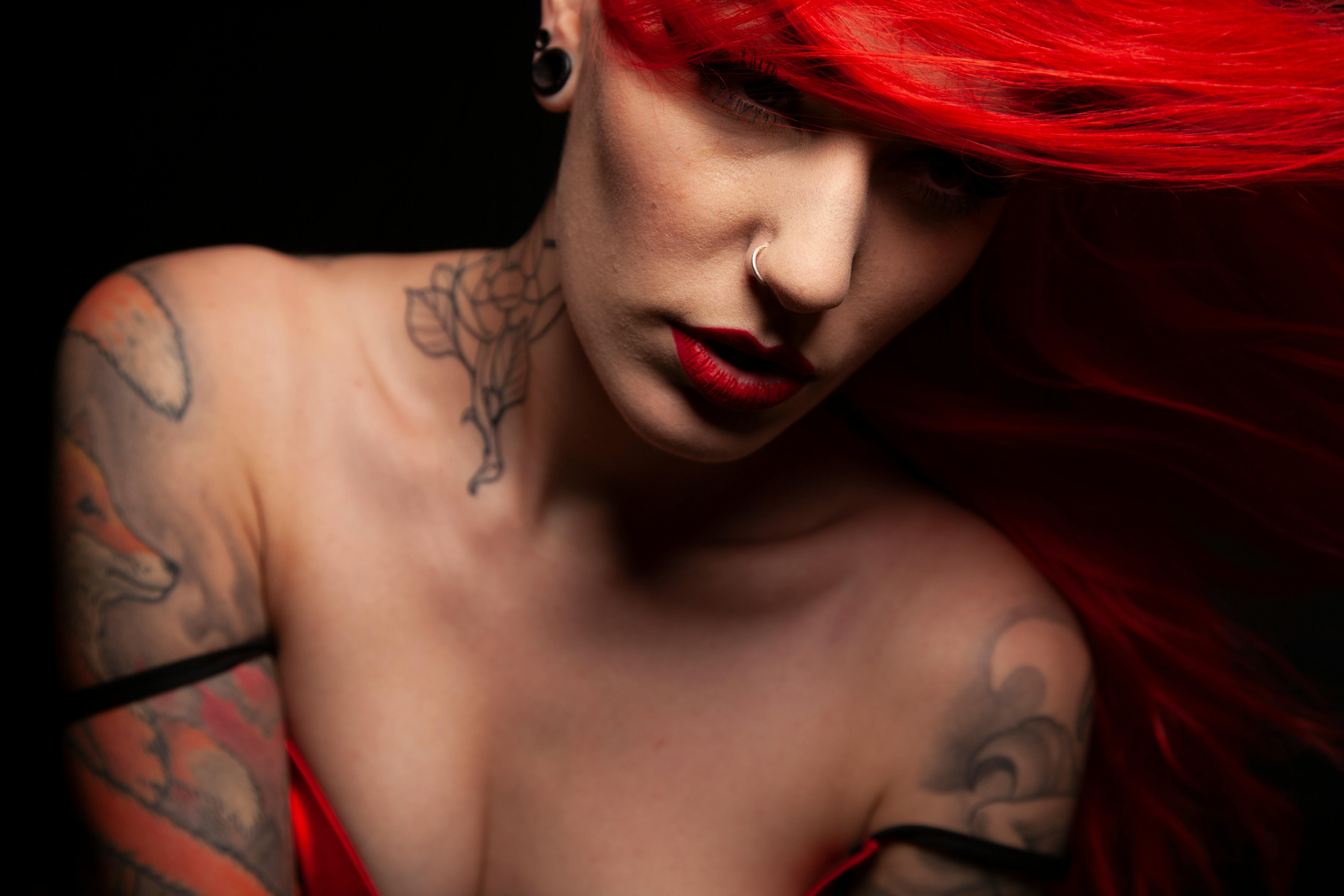 Beautiful Woman with Tattoos on Body Against Background Closeup Stock  Photo  Image of create person 170231458