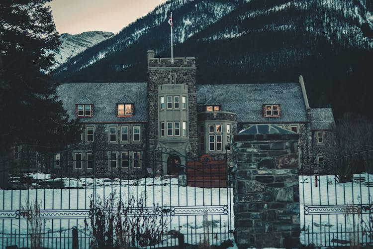 Banff National Park Administration Building In Winter, Banff, Alberta, Canada