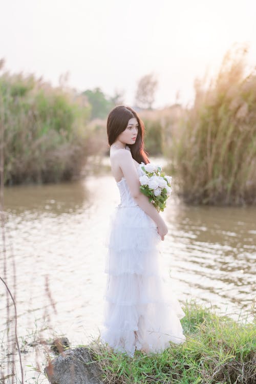 Bride with Bouquet by River