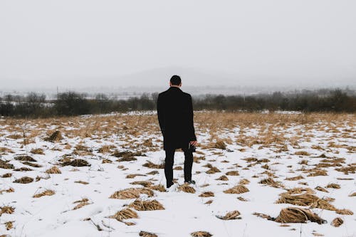 Man Standing on Field in Snow