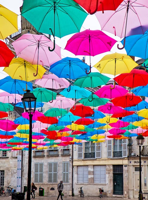 Free Photo of Hanging Umbrellas Stock Photo