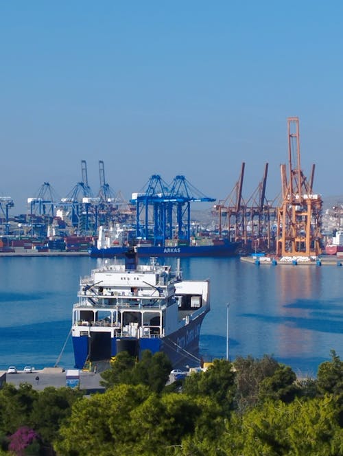 View of a Harbour with a Ferry and Cranes