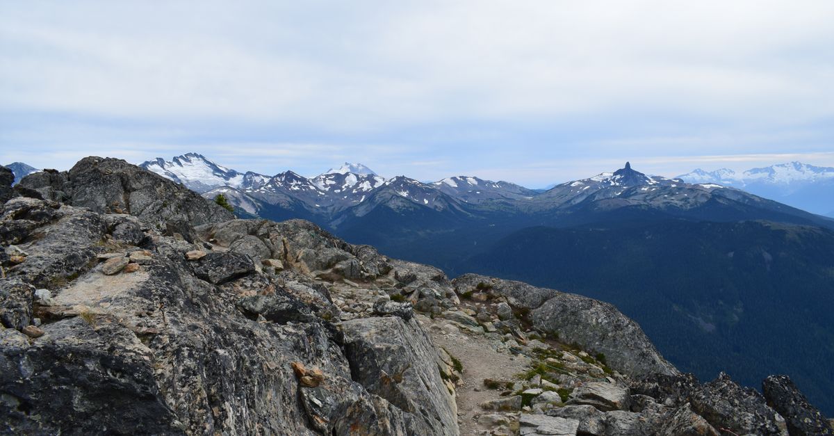 downhill view of the trail from Mount Adaklu showing steep rocky path