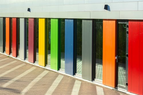 View of a Colorful Facade of a Modern Building in City 