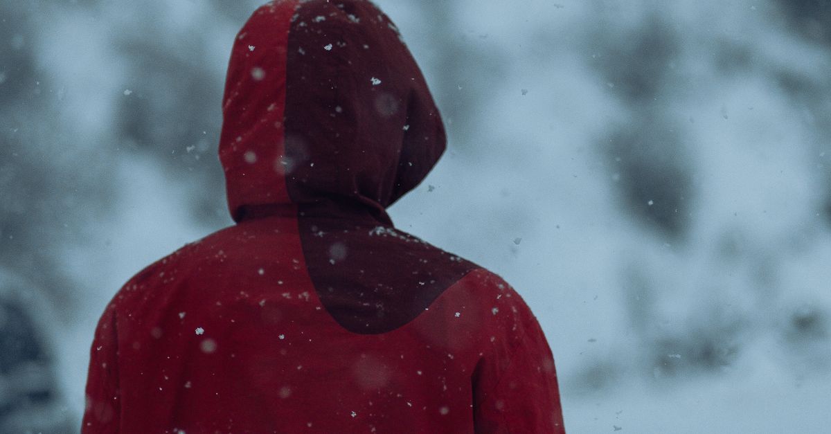 Person In Red Person in Red Coat Standing on Road in Snowstorm · Free Stock Photo