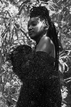 自然界中引人注目的女性单色肖像，展现了时尚与优雅