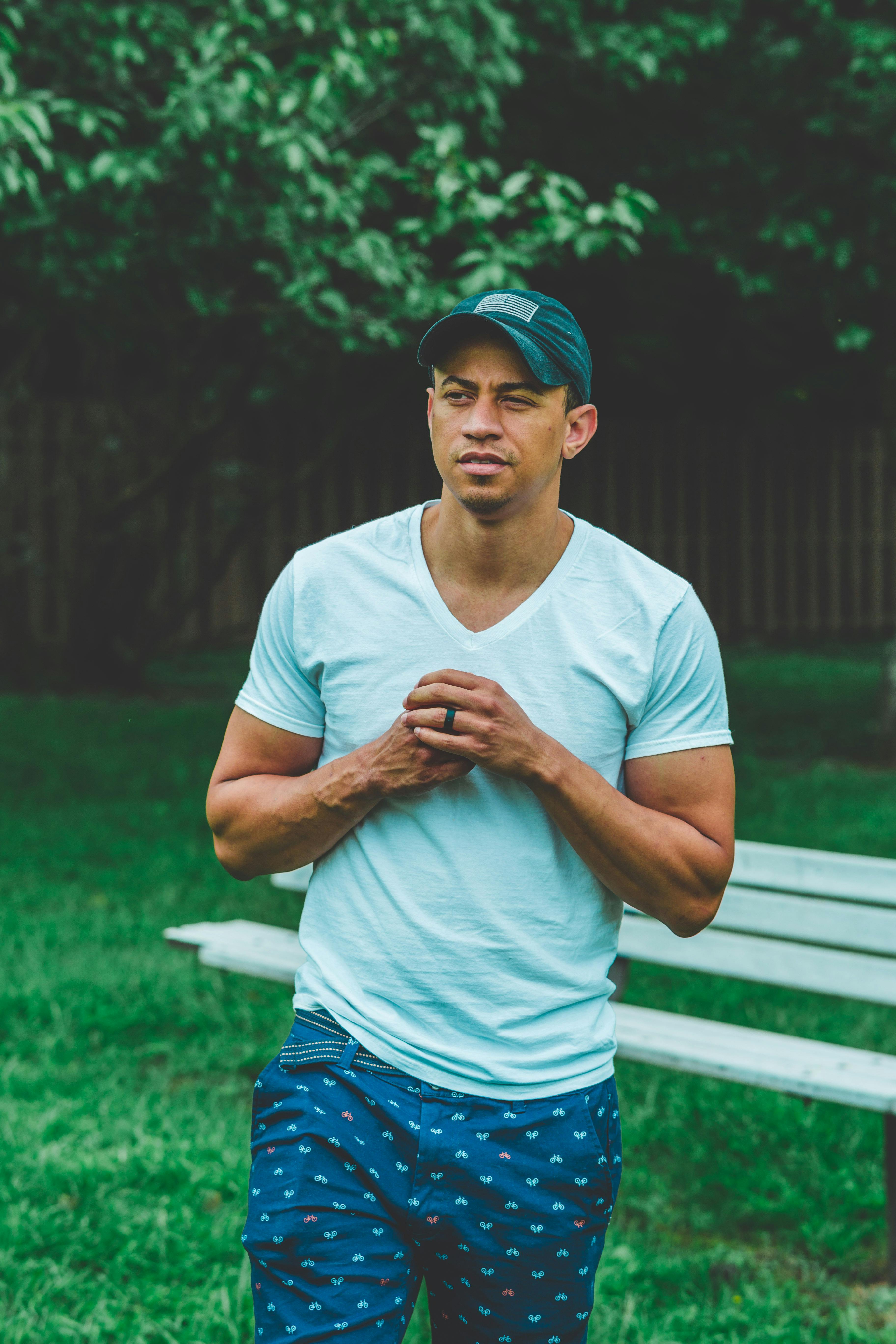 Photo of Man Wearing Vneck Tshirt · Free Stock Photo