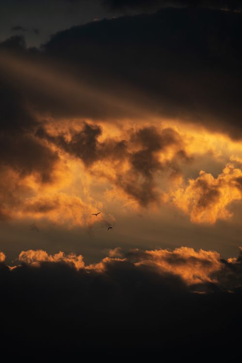 Free Golden sunrays pierce through dark clouds over Mashhad, creating a breathtaking sunset view. Stock Photo