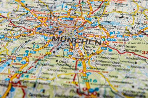 Close-up of Munich on a Map