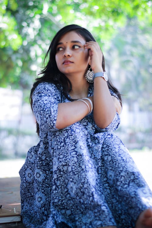 Portrait of Indian Woman Wearing Blue Dress 