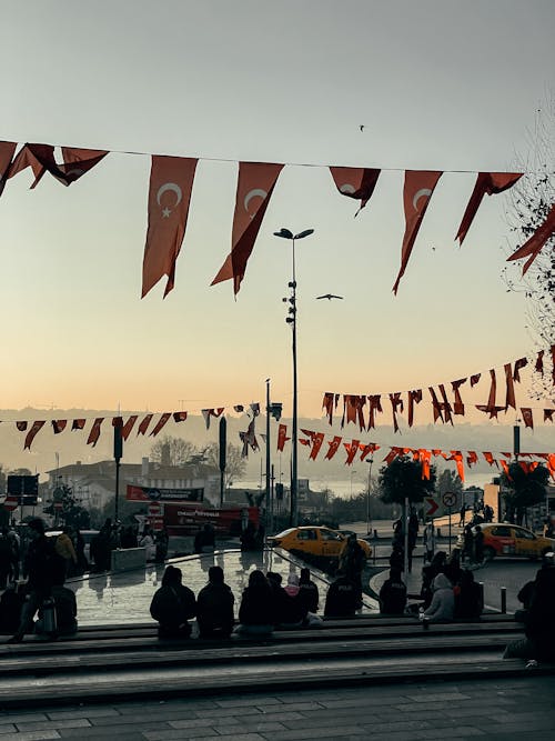 Turkish Flags over Town Square in Istanbul