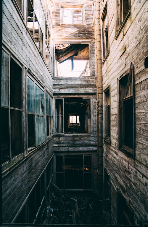 Patio Inside of an Abandoned Broken Building 