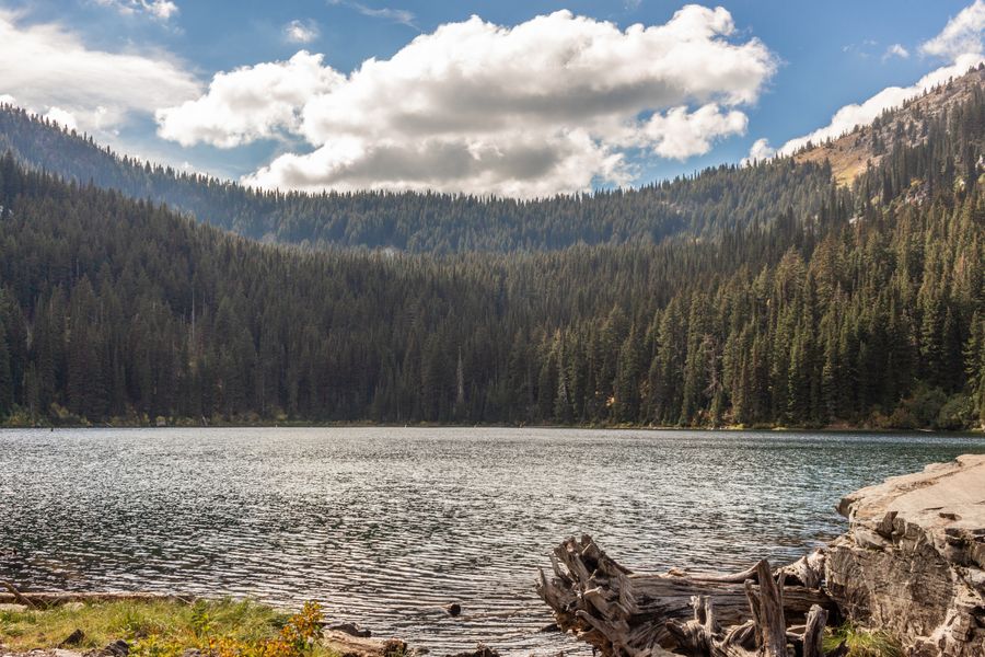 Looking across a mountain lake