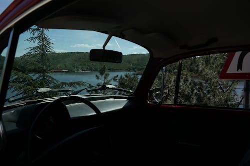 View of a Lake From a Car 
